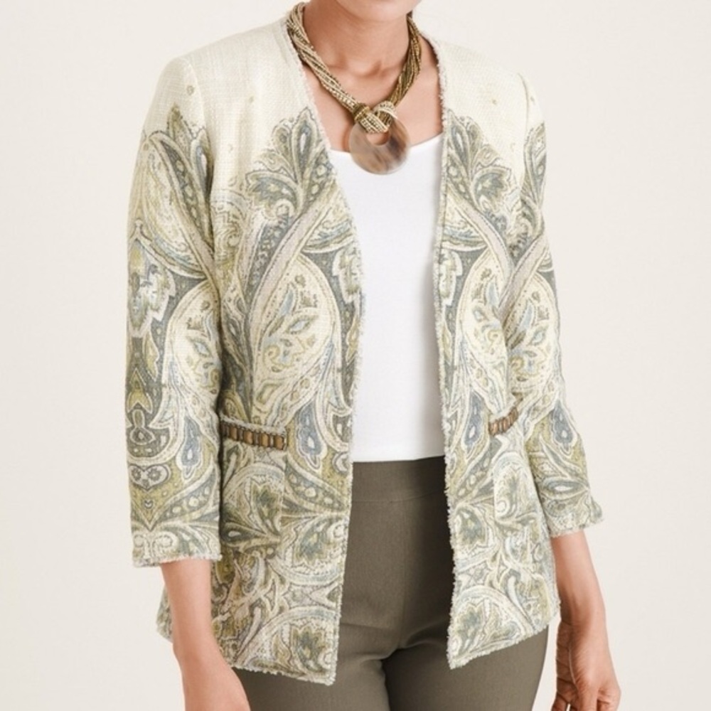 Chico's Cream and Green Paisley Blazer - fits like XXL